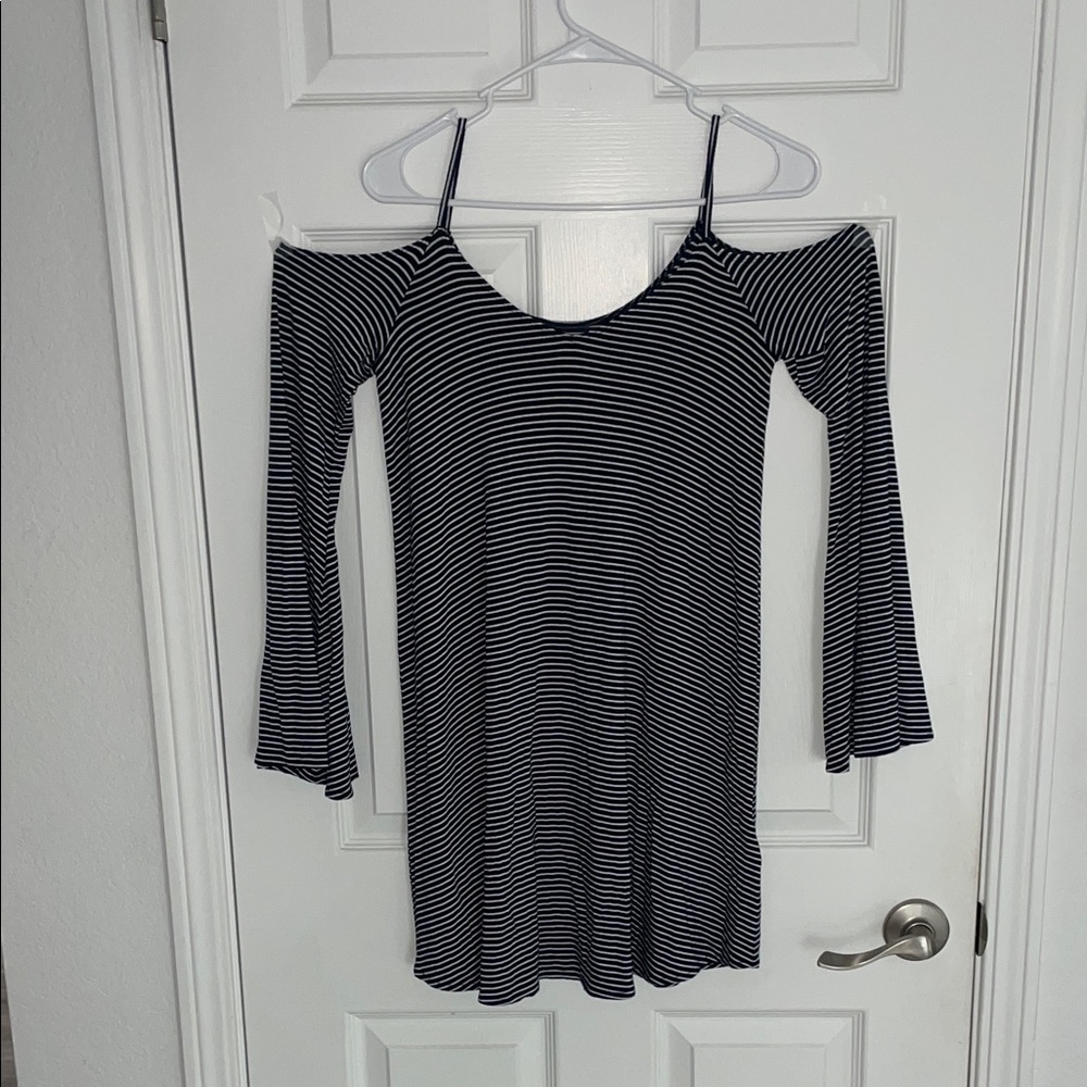 Abercrombie & Fitch Navy and White Striped Long Sleeve Dress